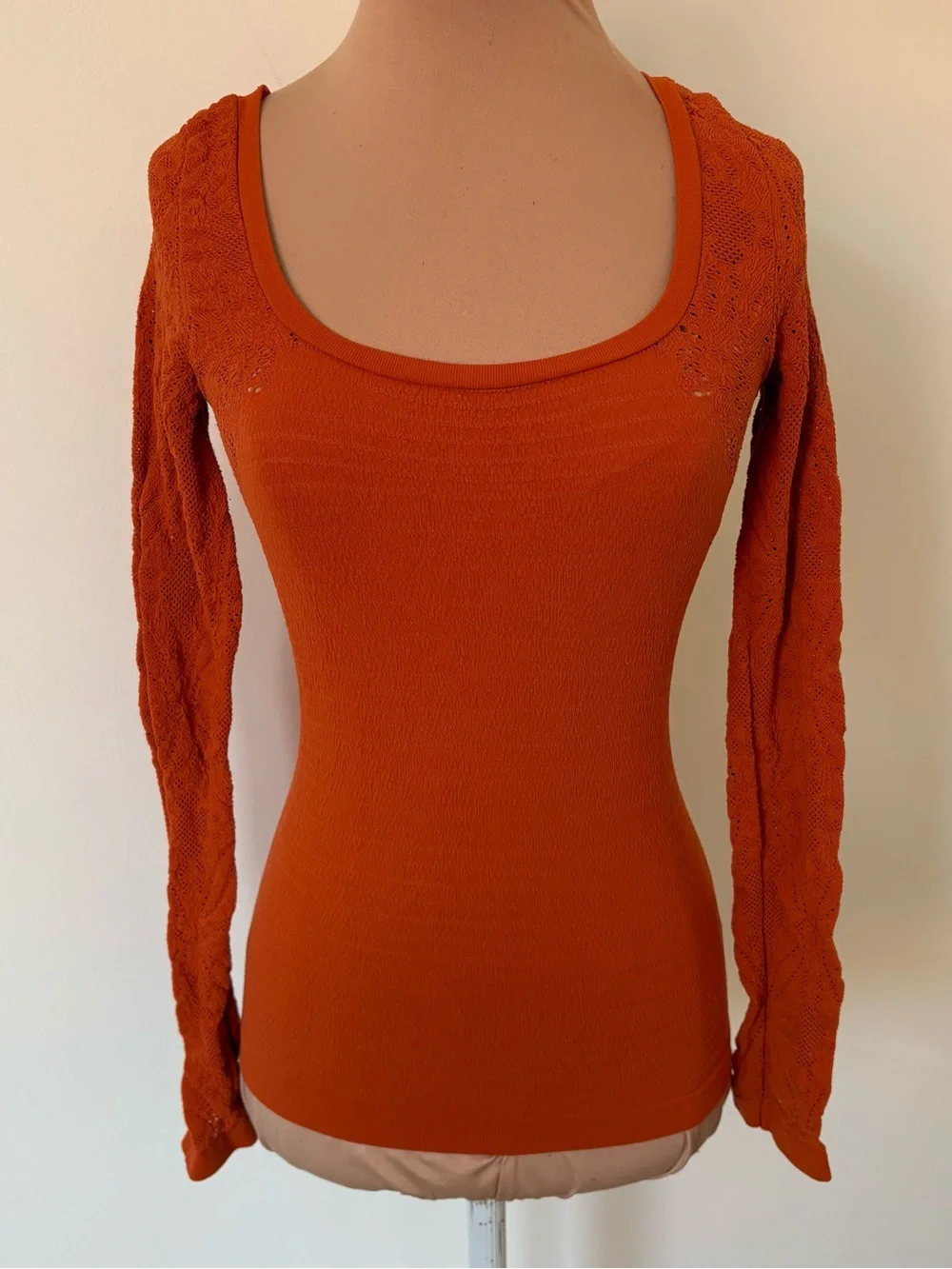 Free People Intimately So Many Likes Knit Long Sleeve Orange Seamless Top XS/S